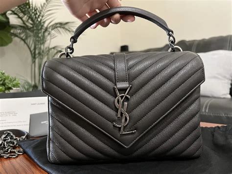 ysl college bag medium gray with gunmetal|More.